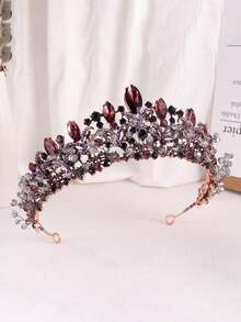 1入組豪華巴洛克風格珠寶頭飾，鑲嵌寶石和水晶裝飾新娘頭飾，適用於婚紗 - 巧克力棕 - 查看 2