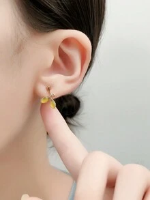 女性禮物1對時尚金色樹脂葉形耳釘,適用於女孩日常或派對佩戴 - 黃色 - 查看 8