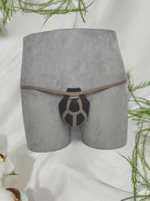 男士性感內褲，彈性前中部適用於環孔類型性感G弦 - 紫紅色 - 查看 9