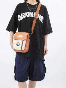 Cool And Casual Fashionable Crossbody Shoulder Bag With Color Block Design Suitable For Students, The Bag Comes With Random Accessories - Orange - View 9