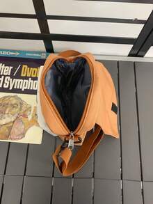 Cool And Casual Fashionable Crossbody Shoulder Bag With Color Block Design Suitable For Students, The Bag Comes With Random Accessories - Orange - View 4