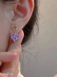 3 件套時尚 2k 水鑽心形吊墜項鍊和耳環套裝女式、浪漫約會、派對、度假、日常佩戴、情人節禮物 - 彩色 - 查看 2