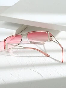 1 件男女通用方形个性化 Y2k 时尚太阳镜，适合度假 - 粉色 - 查看 4