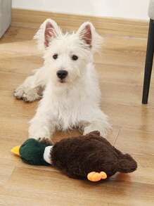 寵物玩具野鴨造型毛絨絨,發出聲音,貓狗填充玩具帶有摺紙聲效,用於自我娛樂和磨牙 - 棕色 - 查看 1