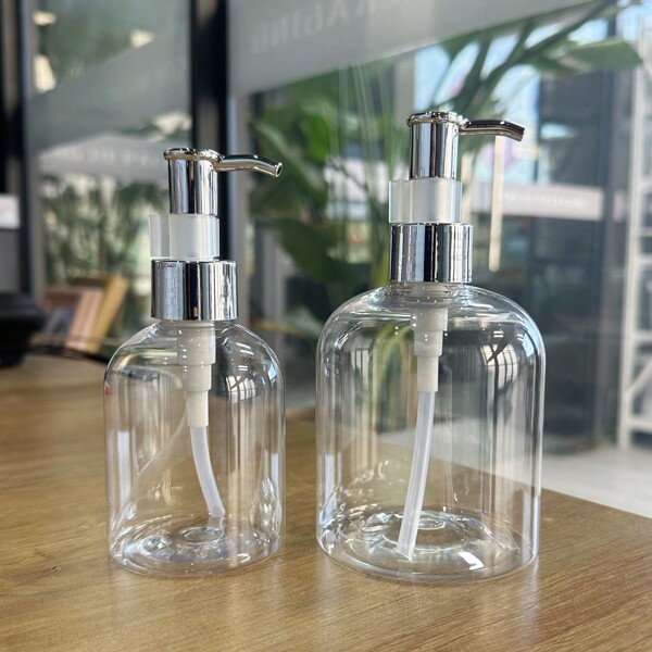 1pc Thickened Pet Transparent Empty Bottle For Hand Sanitizer, With Silver Oil Pump 150ml/300ml Round Shoulder Press-type Plastic Packaging Bottle, For Makeup Remover, Essential Oil, Disinfectant, Etc.