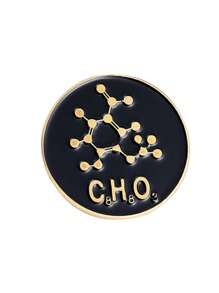 1pc Simple Math Symbol & Chemical Formula Pattern Baked Paint Zinc Alloy Brooch, Gift For Students - Black - View 6