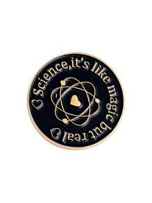 1pc Simple Math Symbol & Chemical Formula Pattern Baked Paint Zinc Alloy Brooch, Gift For Students - Black - View 4