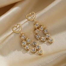 1pair Fashionable & Exquisite Luxury Style 18k Gold Plated Copper & Cubic Zirconia Inlaid Tassel Earrings, Versatile For Ladies' Banquets And Parties - Gold - View 4