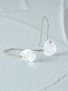 1 Pair 925 Sterling Silver Fashion Hook Drop Earring 18K Gold Plated Cubic Zirconia Fine Jewelry For Women Daily Wear Wedding Party Engagement Valentine's Day - Silver - View 3