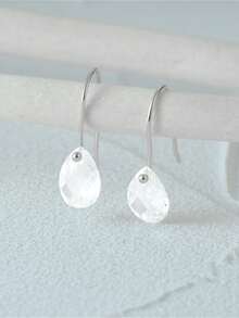 1 Pair 925 Sterling Silver Fashion Hook Drop Earring 18K Gold Plated Cubic Zirconia Fine Jewelry For Women Daily Wear Wedding Party Engagement Valentine's Day - Silver - View 2