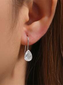 1 Pair 925 Sterling Silver Fashion Hook Drop Earring 18K Gold Plated Cubic Zirconia Fine Jewelry For Women Daily Wear Wedding Party Engagement Valentine's Day - Silver - View 1