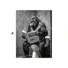 1 件大猩猩帆布牆藝術,動物黑白牆壁藝術,大猩猩閱讀報紙有趣的浴室牆壁藝術,動物坐在廁所浴室裝飾牆壁藝術,農舍海報浴室裝飾,猴子圖片牆壁裝飾,無框 - 彩色 - 查看 5