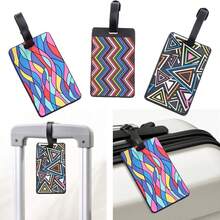 3pcs/Set Geometric Pattern Soft Rubber Grid Pvc Boarding Pass, Creative Soft Rubber Card Cover Luggage Tag, Luggage Check-In Tag Travel Accessory - Multicolor - View 9