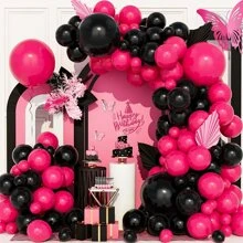 111pcs Red & Black Latex Balloons For New Year, Birthday Party, Wedding Anniversary, Wedding Arch, Baby Shower, Valentine'S Day, Proposal - Multicolor - View 1