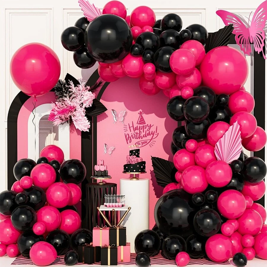 111pcs Red & Black Latex Balloons For New Year, Birthday Party, Wedding Anniversary, Wedding Arch, Baby Shower, Valentine'S Day, Proposal - Multicolor - View 1