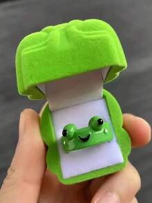 1組綠色絨布青蛙戒指盒,創意可愛的珠寶盒包裝,營造浪漫氛圍 - 禮盒裝綠色蛙戒指 - 查看 7