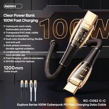 Remax Clear Cyberpunk 100W 快速充电数据线 Type-C 至 Type-C 5A 输出支持 PD 快速充电，适用于手机/笔记本电脑/平板电脑 1.2 米长 - 白色 - 查看 8
