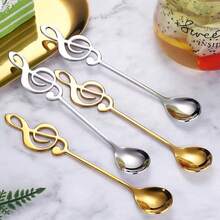 Cuchara De Acero Inoxidable Con Clave De Sol Dorada Y Varios Diseños, Para Café, Pastel, Postre Y Té Helado, 1 Ud. - Plateado - Ver 4