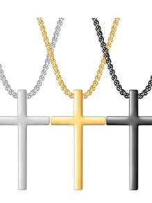 Men's Pendant Necklaces - CHAIN WITH SQUARE CROSS PENDANT - View 2