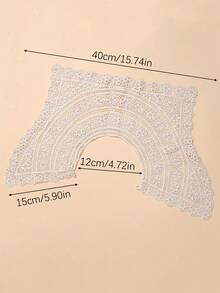 1 件女士纯色镂空仿珍珠装饰和甜美彼得潘领和花卉边缘针织装饰披肩适合日常穿着 - 杏色 - 查看 3