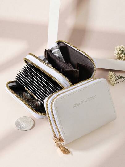 SOUTHLAND&KANGAROO White Double Zipper Versatile Coin Wallet Letter Graphic Card Holder Multi-Card Card Organizer For Storage Credit Cards School Supplies For School Dorm Room Women Business Casual For Women Wallet Purse Wallet Small Wallet
