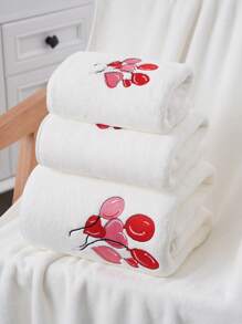 1pc Coral Fleece Solid Color Heart/Love Embroidery Bath Towel Or Hand Towel, Super Absorbent Microfiber, Romantic Gift For Couples, Wedding Decoration