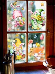 復活節窗貼復活蛋小人兔子窗貼小人窗戶裝飾玻璃窗簾兔子花卉設計窗貼靜電貼窗戶膜派對貼紙用品3張 - 彩色 - 查看 6