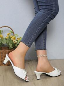 Korean-Style Fashionable Bowknot Stiletto High-Heeled Shoes For Women, Open Toe Mules With Mid-Heel, Large Size Sandals, Women's Summer Sandals Valentines