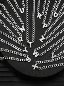 1件嘻哈風格鈦鋼A-Z，26個英文字母頭飾不銹鋼男士項鍊，情人節，生日禮物，獻給愛人、父親、朋友的節日禮物，適合日常配戴項鍊首飾 - 銀色 - 查看 9