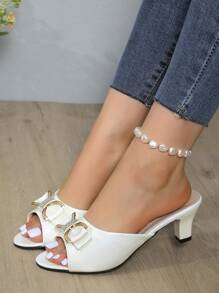 Korean-Style Fashionable Bowknot Stiletto High-Heeled Shoes For Women, Open Toe Mules With Mid-Heel, Large Size Sandals, Women's Summer Sandals Valentines