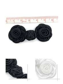5入組古典手工納龍製玫瑰花形裝飾扣,適用於服裝、旗袍等 - 黑色 - 查看 8