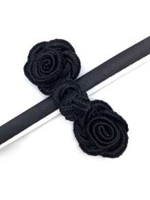 5入組古典手工納龍製玫瑰花形裝飾扣,適用於服裝、旗袍等 - 黑色 - 查看 1