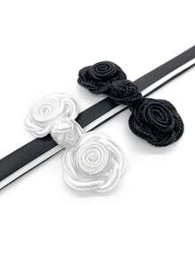 5入組古典手工納龍製玫瑰花形裝飾扣,適用於服裝、旗袍等 - 黑色 - 查看 2
