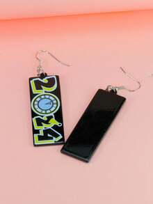 1對創意2024數字壓克力時尚節日禮物耳環 - 時鐘2024 - 查看 3