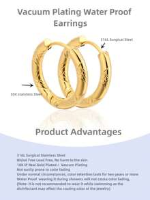 1對男女通用不鏽鋼水鑽耳環,銀金雙色圓圈雕花圖案耳飾時尚配飾 - 環形耳環 - 查看 7