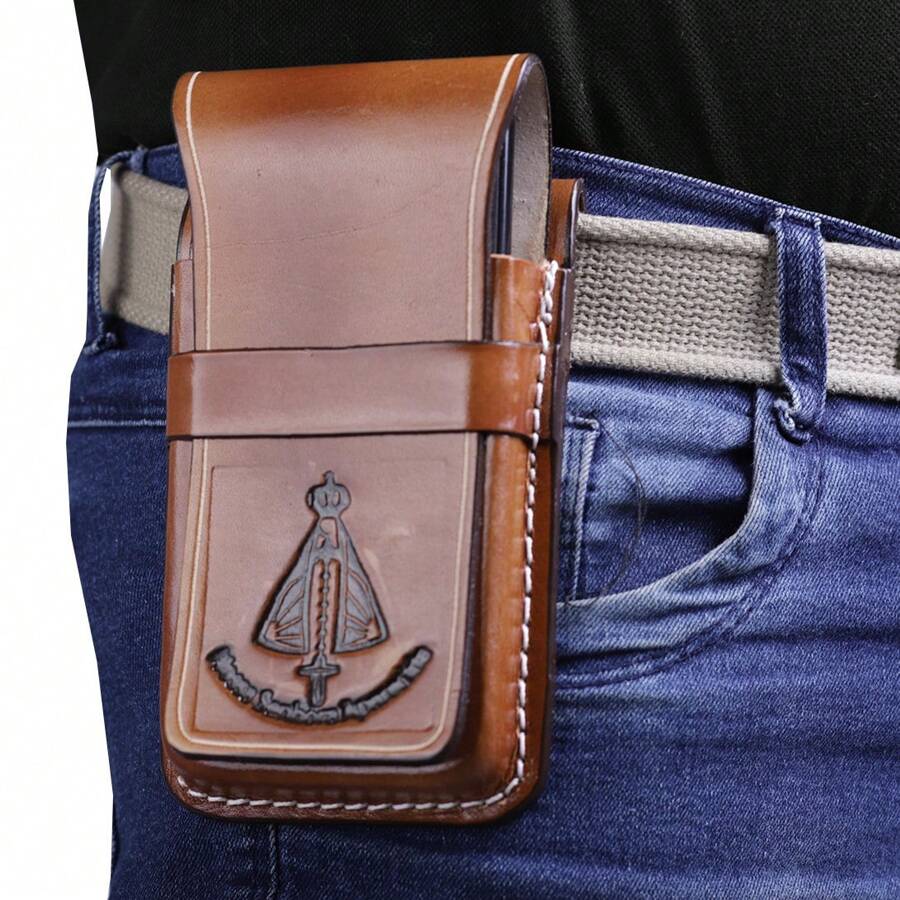 Bainha Porta Celular Prende no Cinto Em Couro - Caramelo - Visão 1