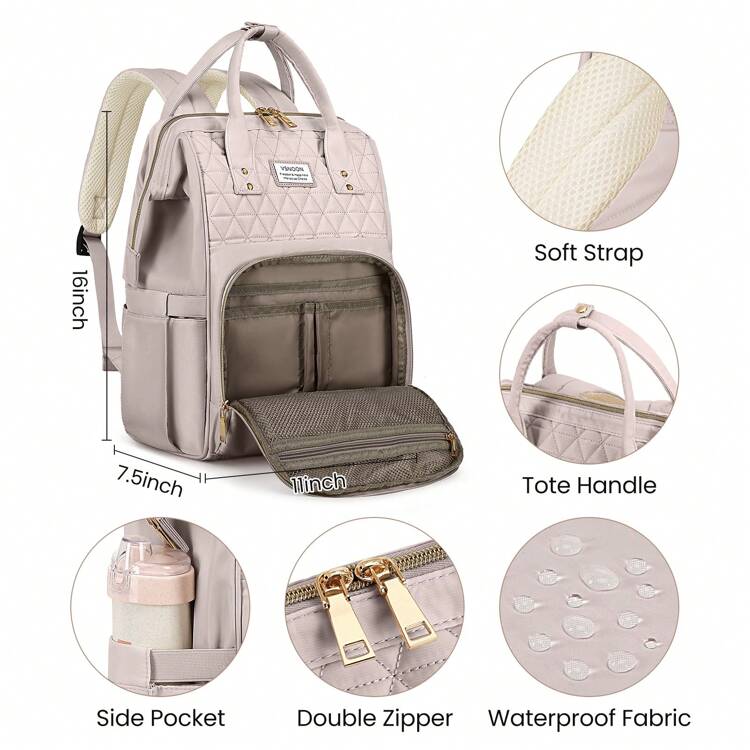 VSNOON Laptop Backpack For Women,15.6 Inch Stylish Rucksack Wide Open, College School Backpack With USB Charging Port, Water Resistant Travel Business Work Bag Computer Bookbag For Men - 淺粉色 - 查看 4