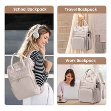 VSNOON Laptop Backpack For Women,15.6 Inch Stylish Rucksack Wide Open, College School Backpack With USB Charging Port, Water Resistant Travel Business Work Bag Computer Bookbag For Men - Baby Pink - View 7