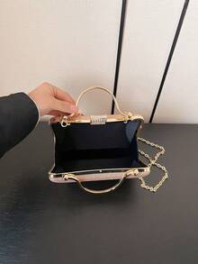 1個女款金鏈帶閃爍亮粉硬盒肩背、手提、斜跨包,適用於口紅、化妝品、正式晚宴、派對、夜店、酒吧、節慶慶典 - 金色 - 查看 4