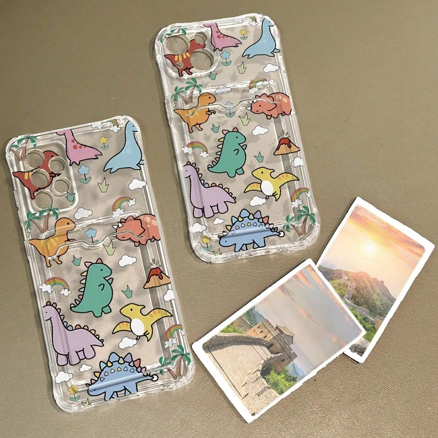 1pc Card Holder Wallet Colorful Cartoon Dinosaur Pattern Shockproof Phone Case Compatible With Iphone, Samsung, Xiaomi And Redmi Series - Multicolor - View 1