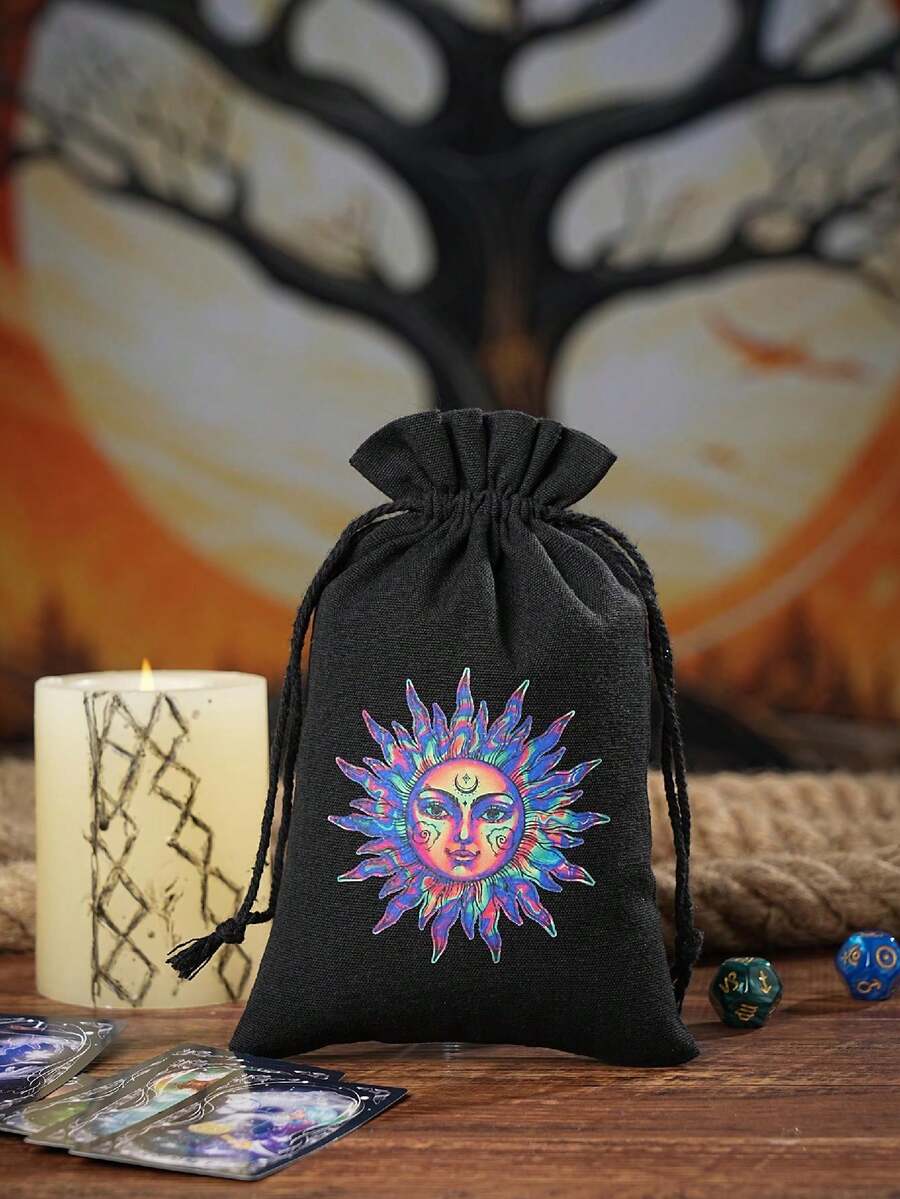 1 件 5.51x8.66 英寸大尺寸天鵝絨抽繩袋,太陽塔羅牌收納袋,珠寶袋化妝包旅行禮品袋,非常適合容納治療水晶、骰子、巫術用品和日記,批發 - 黑色 - 查看 1