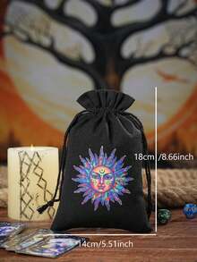 1 件 5.51x8.66 英寸大尺寸天鵝絨抽繩袋,太陽塔羅牌收納袋,珠寶袋化妝包旅行禮品袋,非常適合容納治療水晶、骰子、巫術用品和日記,批發 - 黑色 - 查看 3