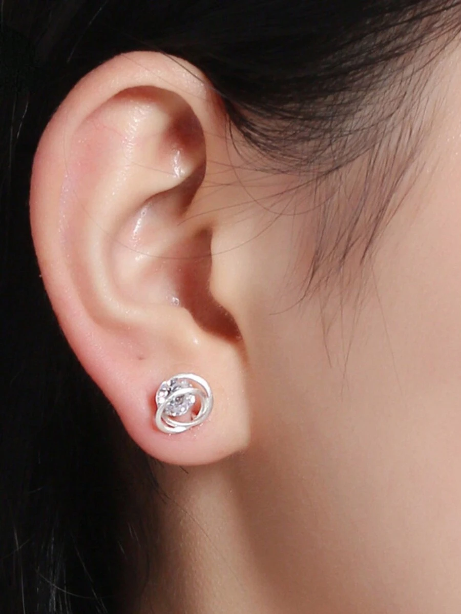 1 對時尚 925 純銀方晶鋯石耳釘,適合女士日常佩戴 - 銀色 - 查看 1