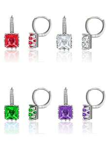 Fashionable Minimalist Style Multicolor Cubic Zirconia Square Shaped Earrings Suitable For Daily Wear & As A Gift For Your Loved One/Partner - Simplicity - View 12