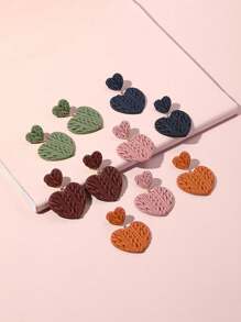 1 Par De Aretes Largos Con Colgante En Forma De Corazón Encantador Para Mujer, Joyería Dulce Y Romántica Para Fiesta De Niñas - Rosa vieja - Ver 1