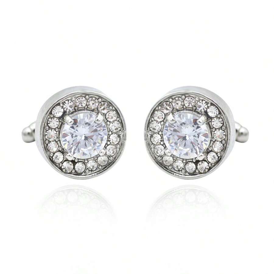 Thanh tú Nhỏ xíu Tròn Nút Cho nam giới Con trai Pha lê tím Sang trọng Tiếng Pháp Áo sơ mi Các liên kết cuff Nút Nam Đồ trang sức Món quà 2024 - Bạc - Xem 1
