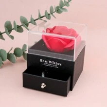 1pc Lifelike Rose Preserved Flower Black Jewelry Box, Acrylic Gift Case For Party Or Festival Souvenir (With Gift Bag And Card) - Black - View 4