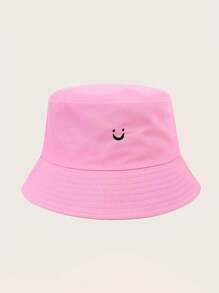 Spring/Summer Outdoor Sun Hat For Women Men, Couples Unisex Smiling Face Printed Bucket Hat, Travel Beach Vacation Cap - Hot Pink - View 1