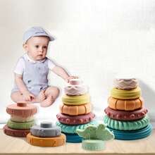 嬰兒軟矽膠積木玩具組包括帶有數字和圖案的堆疊和環形玩具,適合早期智力發展。適合兒童觸摸、抓握和早期教育活動,配有bibi音箱。 - 數位款 - 查看 3