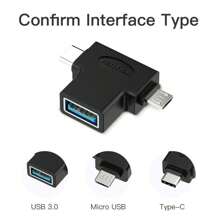 VENTION 2 In 1 OTG Converter USB 3.0 To Micro USB And Type C Adapter USB 3.0 Female To USB C Male Connector Compatible With Smartphone Android Tablets - Black - View 2